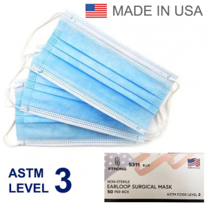 Dental Medical Ear-Loop Face Masks ASTM Level 3 STRONG 5311 Made In USA (300pcs/case)