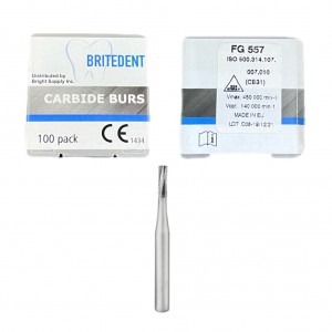 BRITEDENT Carbide Burs FG #557 Straight Fissure Crosscut 100/Bx