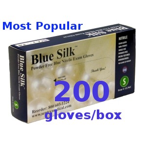 Blue Silk Nitrile Exam Gloves (Case of 10 boxes)