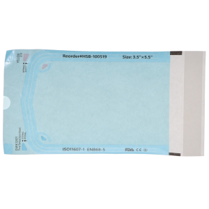 Sterilization Pouch, Class 4, Self-Sealing, Blue Green Film, 3.50" x 5.5", 200/Pk, 100519