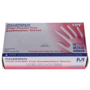 Adenna VPF Vinyl Exam Gloves Medium 100/Box. PF, VPF235