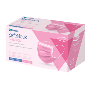 SafeMask Classics Earloop Masks, Level 2, Pink, 50/Bx, 205216