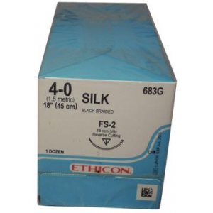 4-0 Braided Silk Sutures with FS-2 Needle, 18", Black, 12/Pk, 683G