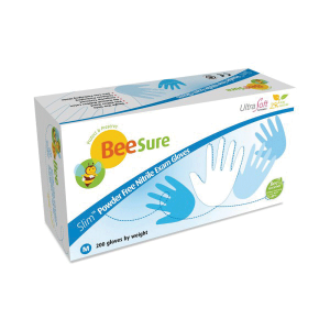 BeeSure Slim Nitrile Examination Gloves, Powder-Free, Soft White, 200/Box