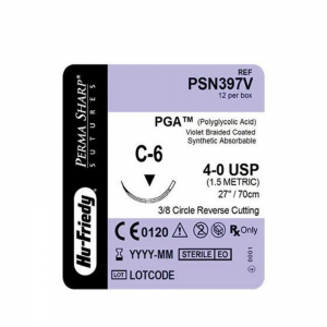 Perma Sharp Suture, Violet-Dyed Braided PGA, Absorbable, C-6, 4-0, 27", 12/Pk, PSN397V