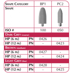 AcryPoint Lab Polishers, HP, Bullet, # BP1, 10 mm, Medium, Brown, 6/Pk, 0427